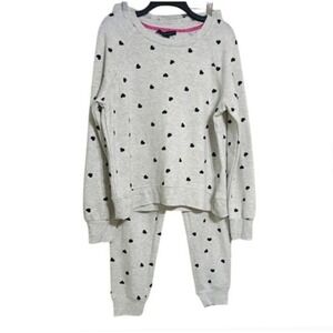 Jane + Delancey Gray Black Heart Pajama Set Loungewear Valentine's Day  Size S